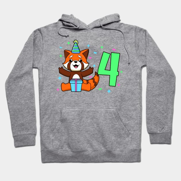 I am 4 with red panda - kids birthday 4 years old Hoodie by Modern Medieval Design